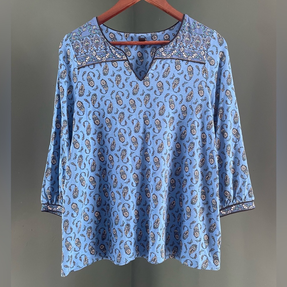 J Jill Light Blue Paisley Top